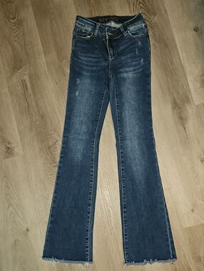 Women's Dark Blue Flare Jeans with Frayed Hem